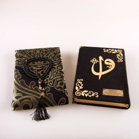 Asetat Kutulu Siyah Kadife Kuran-ı Kerim + Seccade