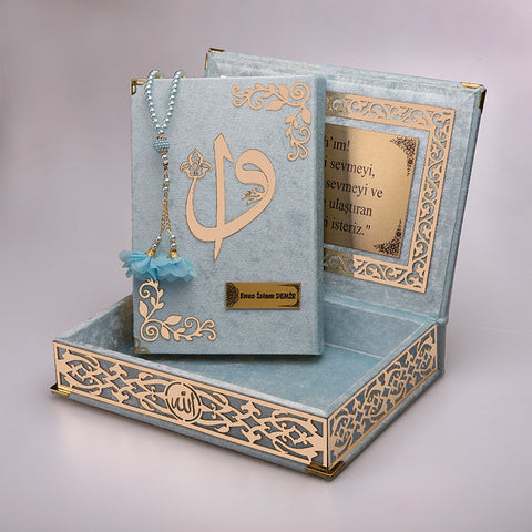Kadife Kutulu Bebe Mavi Kur'an-ı Kerim