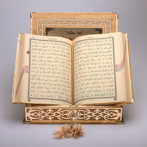 Kadife Kutulu Gold Kur'an-ı Kerim + Namaz Örtüsü