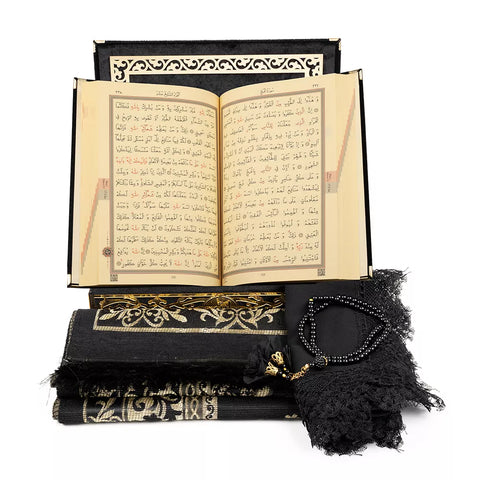 Kadife Kutulu Kuran-ı Kerim Seti Siyah