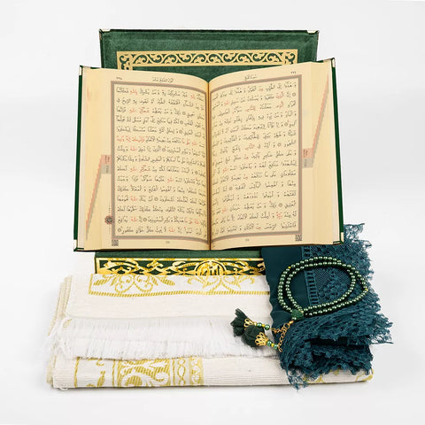 Kadife Kutulu Kuran-ı Kerim Seti Yeşil